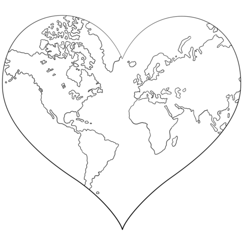 Heart Shaped Earth Coloring Page